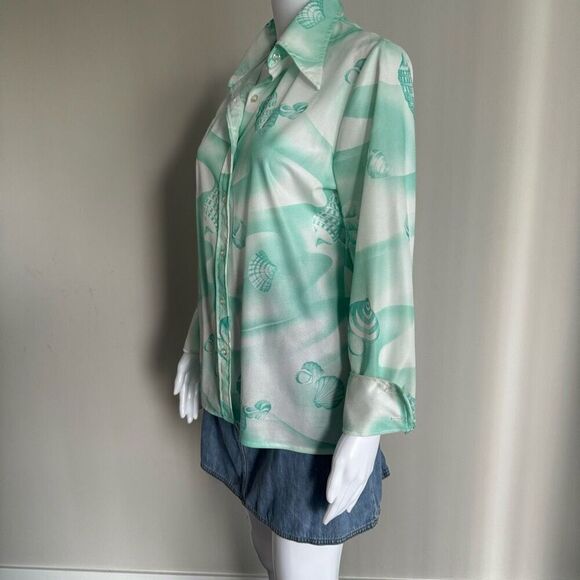 Vintage 70’s Jantzen Sea Shell Print Dagger Collar Top - Picture 3 of 7